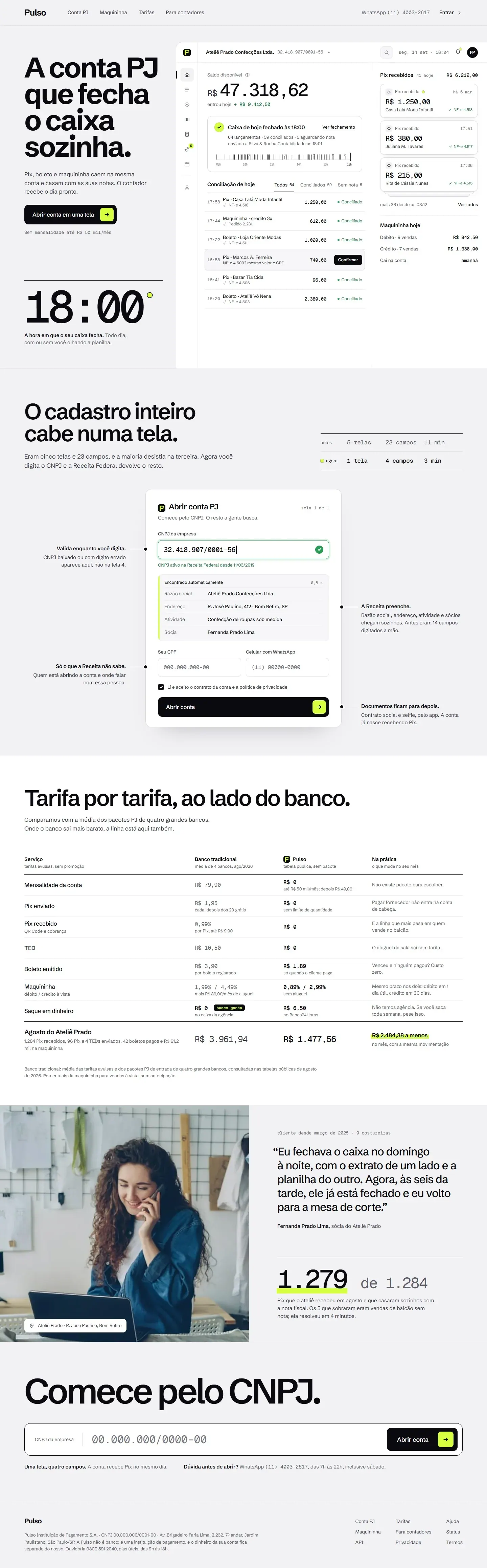 Começo da página do site de Pulso