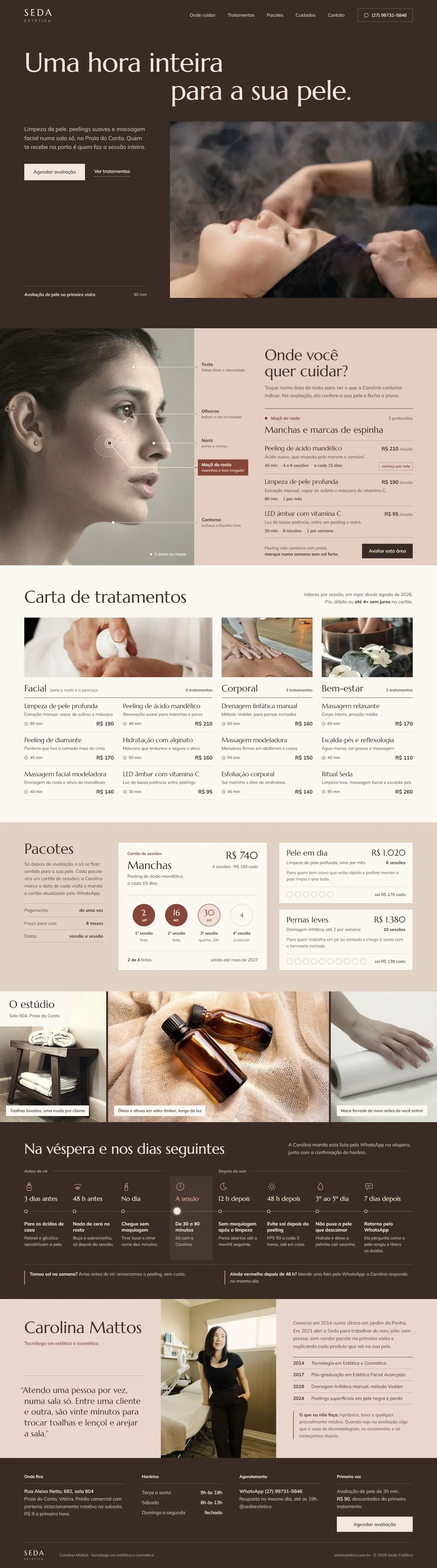 Começo da página do site de Seda Estética